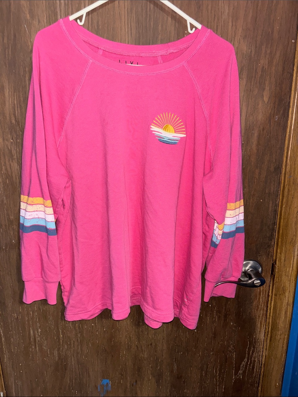 Hot Pink Long-Sleeve Sweatshirt with Sun Graphic